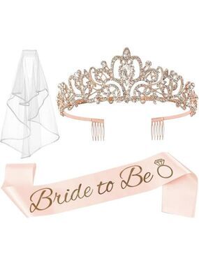 Bachelorette Party Decorations Crown Veil Sash Bride to Be Bridal Shower Gifts